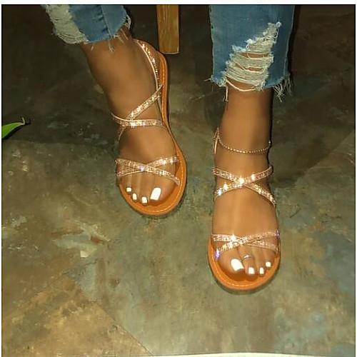 

Women's Sandals Flat Sandal 2020 Spring & Fall / Spring & Summer Flat Heel Open Toe Casual Minimalism Daily Home Sparkling Glitter PU Gold / Silver