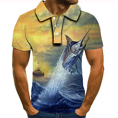 

Men's Plus Size Graphic Slim Polo Street chic Exaggerated Daily Going out Shirt Collar Rainbow / Short Sleeve