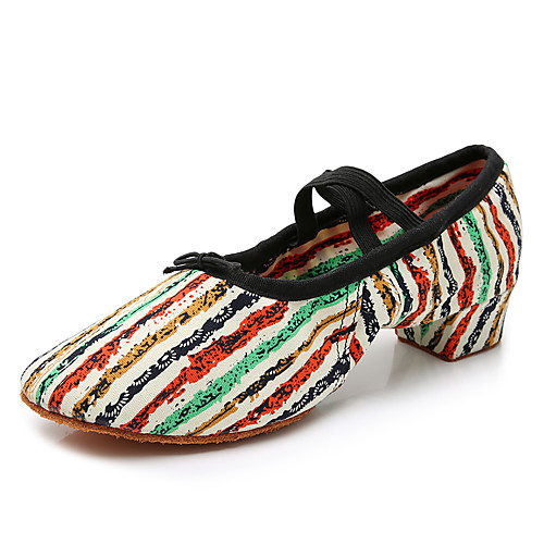

Women's Latin Shoes / Modern Shoes Canvas / Linen Elastic Band Flat Splicing Cuban Heel Customizable Dance Shoes Green / Yellow / Black / Blue / Blue / White
