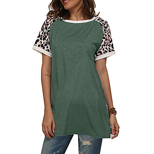 

Women's Striped Leopard Blue & White Patchwork Print Loose Tunic - Cotton Basic Elegant Daily Going out Blue / Green / Beige / Gray / Light Blue