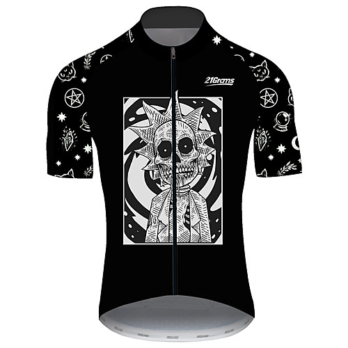 

21Grams Men's Short Sleeve Cycling Jersey BlackWhite Novelty Skull Bike Jersey Top Mountain Bike MTB Road Bike Cycling UV Resistant Breathable Quick Dry Sports Clothing Apparel / Stretchy