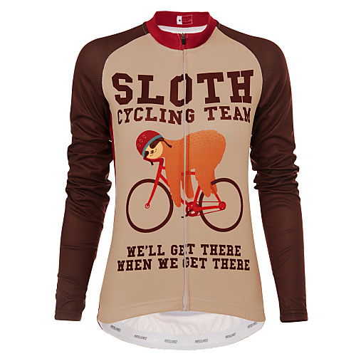 

21Grams Animal Sloth Men's Long Sleeve Cycling Jersey - Black / Red Bike Jersey Top UV Resistant Breathable Quick Dry Sports Winter Fleece 100% Polyester Mountain Bike MTB Road Bike Cycling Clothing