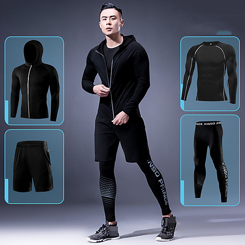 

Men's Patchwork Activewear Set Workout Outfits Compression Suit Athletic Athleisure 4pcs Long Sleeve Elastane Thermal Warm Moisture Wicking Quick Dry Fitness Gym Workout Running Active Training