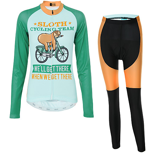 

21Grams Animal Sloth Men's Long Sleeve Cycling Jersey with Tights - Black / Green Bike Clothing Suit UV Resistant Breathable Quick Dry Sports Winter 100% Polyester Mountain Bike MTB Clothing Apparel