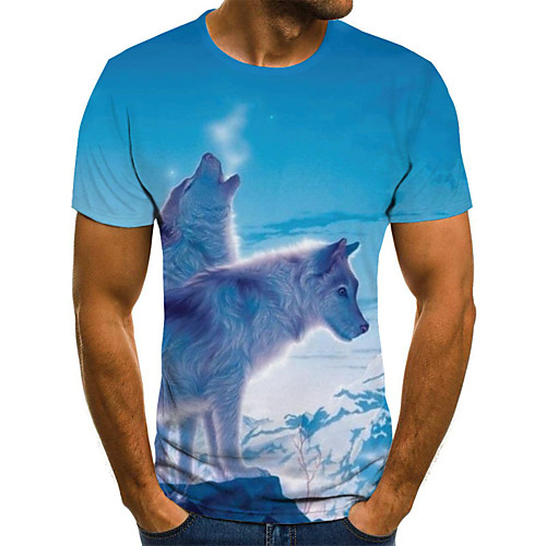 

Men's T shirt Geometric 3D Plus Size Print Short Sleeve Daily Tops Basic Streetwear Blue