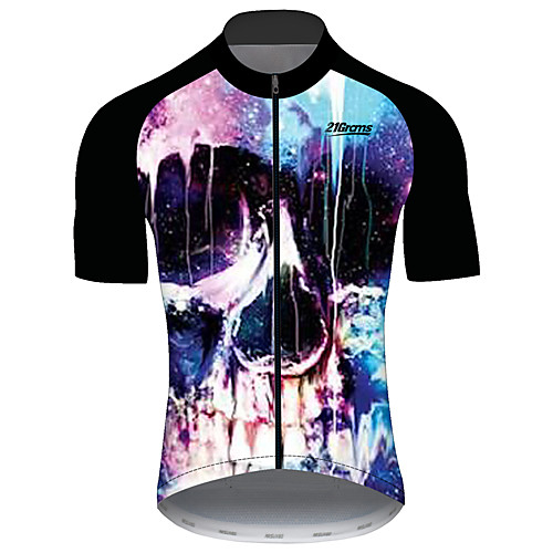 

21Grams Men's Short Sleeve Cycling Jersey Black / Blue Galaxy Skull Bike Jersey Top Mountain Bike MTB Road Bike Cycling UV Resistant Breathable Quick Dry Sports Clothing Apparel / Stretchy