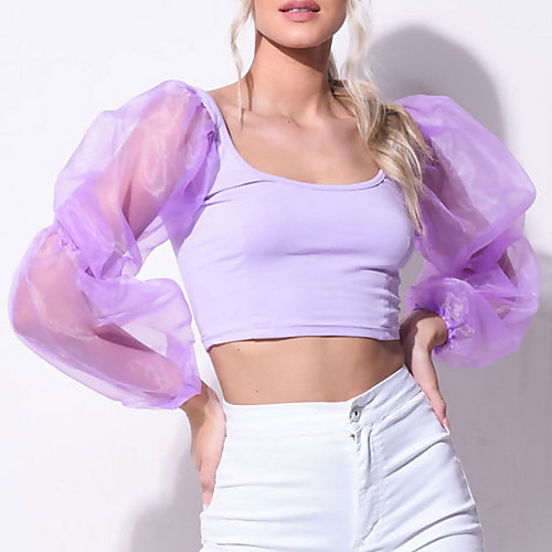 

Women's Solid Colored Mesh Patchwork T-shirt Daily White / Black / Purple / Yellow