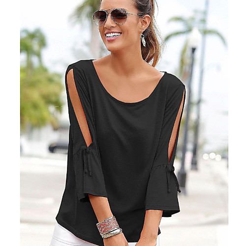 

Women's Solid Colored Cut Out T-shirt - Cotton Daily Black / Red
