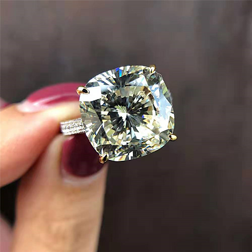 

12 carat Synthetic Diamond Ring Silver For Women's Cushion cut Ladies Luxury Elegant Bridal Wedding Party Evening Formal High Quality Big