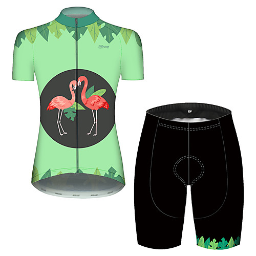 

21Grams Women's Short Sleeve Cycling Jersey with Shorts PinkGreen Flamingo Floral Botanical Bike Clothing Suit Breathable 3D Pad Quick Dry Ultraviolet Resistant Reflective Strips Sports Flamingo