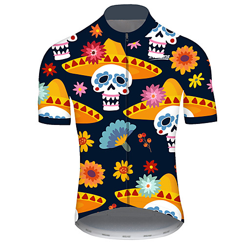 

21Grams Men's Short Sleeve Cycling Jersey Black / Yellow Geometic Skull Floral Botanical Bike Jersey Top Mountain Bike MTB Road Bike Cycling UV Resistant Breathable Quick Dry Sports Clothing Apparel