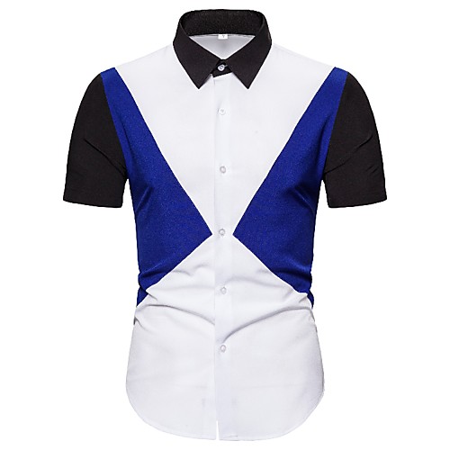 

Men's Color Block Black & White Patchwork Shirt Tropical Daily White / Short Sleeve
