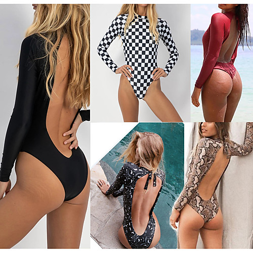 

Women's One Piece Swimsuit High Waisted Swimsuit Bodysuit Anatomic Design High Elasticity Long Sleeve Open Back Front Zip - Swimming Surfing Snorkeling