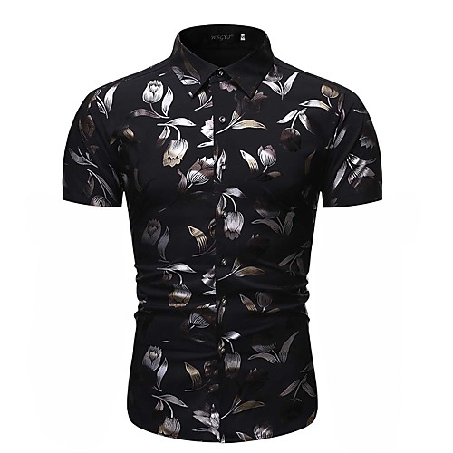 

Men's Floral Graphic Shirt Daily Black / Red / Navy Blue / Short Sleeve