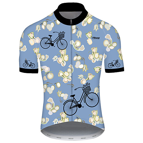 

21Grams Men's Short Sleeve Cycling Jersey Blue Solid Color Floral Botanical Bike Jersey Top Mountain Bike MTB Road Bike Cycling UV Resistant Quick Dry Breathable Sports Clothing Apparel / Stretchy