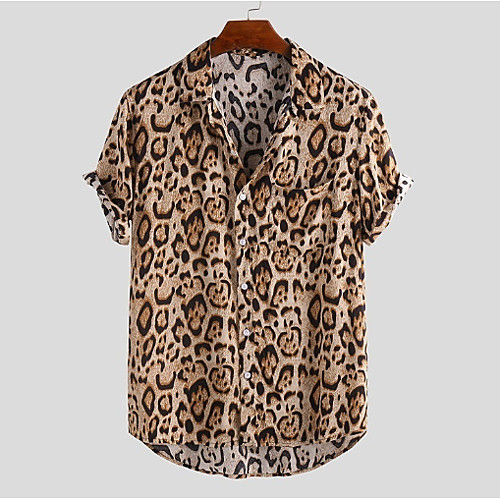 

Men's Leopard Shirt Sports Black / Royal Blue / Brown / Short Sleeve