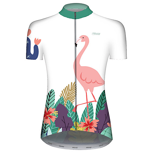 

21Grams Women's Short Sleeve Cycling Jersey Red and White Flamingo Floral Botanical Animal Bike Jersey Top Mountain Bike MTB Road Bike Cycling UV Resistant Breathable Quick Dry Sports Clothing Apparel