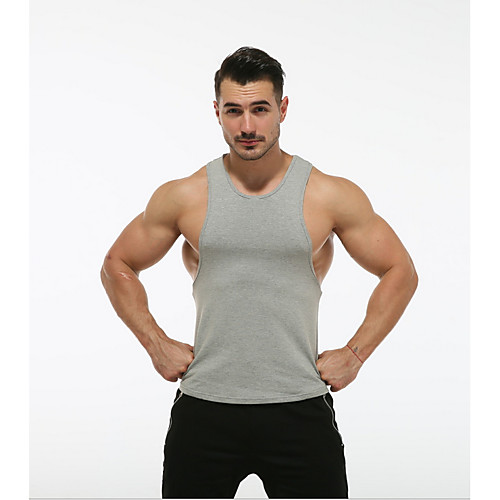 

Men's Tank Top Solid Colored Sleeveless Sports Tops Cotton White Black Wine