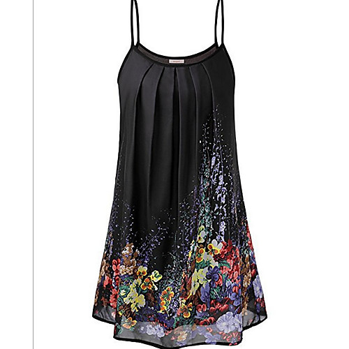 

Women's Shift Dress - Sleeveless Print Strap Loose Black Yellow M L XL XXL