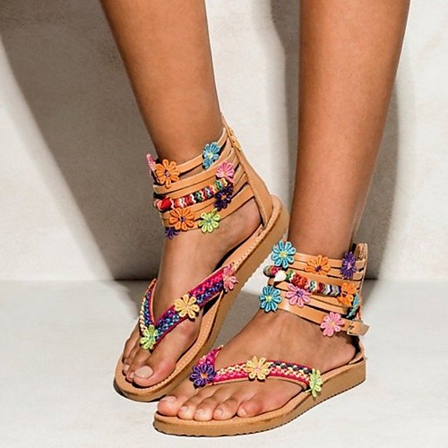 

Women's Sandals Flat Sandal Summer Flat Heel Open Toe Boho Daily Beach PU Red