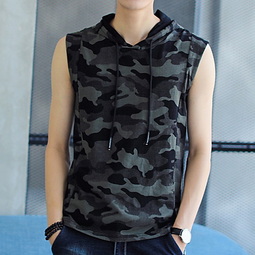 

Men's Graphic Camo / Camouflage Tank Top Daily Hooded Gray