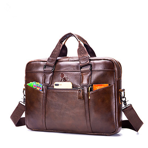 

Men's Zipper Cowhide Briefcase Animal Brown