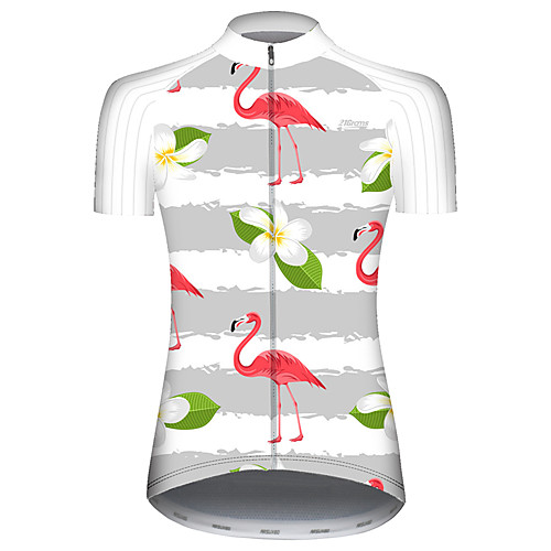 

21Grams Women's Short Sleeve Cycling Jersey GrayWhite Flamingo Floral Botanical Animal Bike Jersey Top Mountain Bike MTB Road Bike Cycling UV Resistant Quick Dry Breathable Sports Clothing Apparel