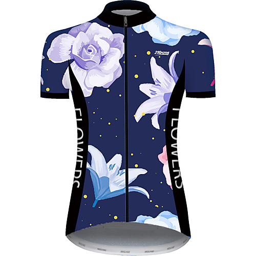 

21Grams Women's Short Sleeve Cycling Jersey Black / Blue Polka Dot Floral Botanical Bike Jersey Top Mountain Bike MTB Road Bike Cycling UV Resistant Breathable Quick Dry Sports Clothing Apparel
