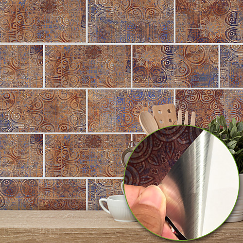 

20x10cmx9pcs Warm Metal Vintage Brick Stickers Retro Oil-proof Waterproof Tile Wallpaper For Kitchen Bathroom Ground Wall House Decoration