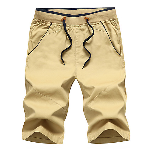 

Men's Sporty Basic Breathable Plus Size Cotton Slim Holiday Going out Sweatpants Shorts Pants Solid Colored Knee Length Sporty Print Drawstring Black Wine Khaki / Summer