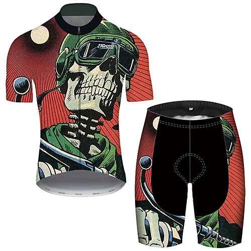 

21Grams Men's Short Sleeve Cycling Jersey with Shorts Spandex Polyester Green / Black Skull Floral Botanical Bike Clothing Suit UV Resistant Breathable Quick Dry Sweat-wicking Sports Skull Mountain