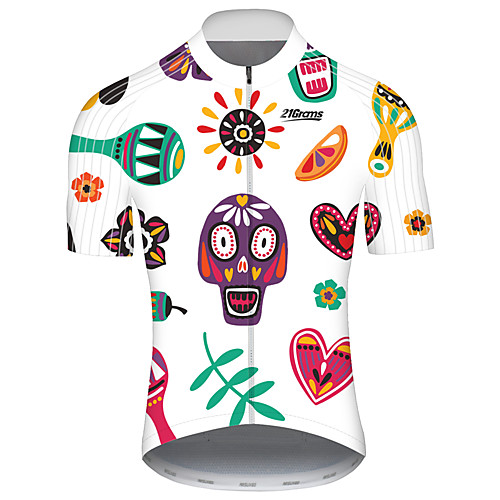 

21Grams Men's Short Sleeve Cycling Jersey Spandex Red / White Skull Floral Botanical Bike Jersey Top Mountain Bike MTB Road Bike Cycling UV Resistant Quick Dry Breathable Sports Clothing Apparel