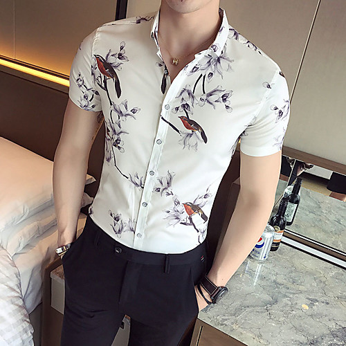 

Men's Floral Color Block Shirt Basic Elegant Daily Going out White / Short Sleeve / Skinny