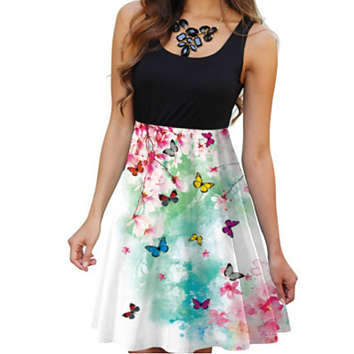 

Women's A Line Dress - Sleeveless Print White Black Blue Red Yellow Green S M L XL XXL XXXL XXXXL XXXXXL