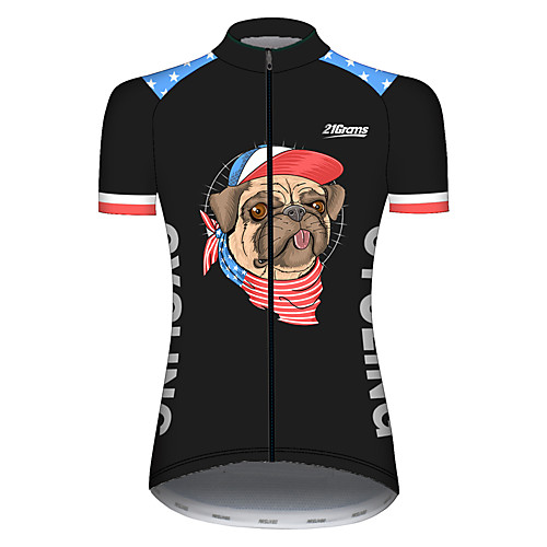 

21Grams Women's Short Sleeve Cycling Jersey Spandex Black / Red Dog American / USA National Flag Bike Jersey Top Mountain Bike MTB Road Bike Cycling UV Resistant Quick Dry Breathable Sports Clothing