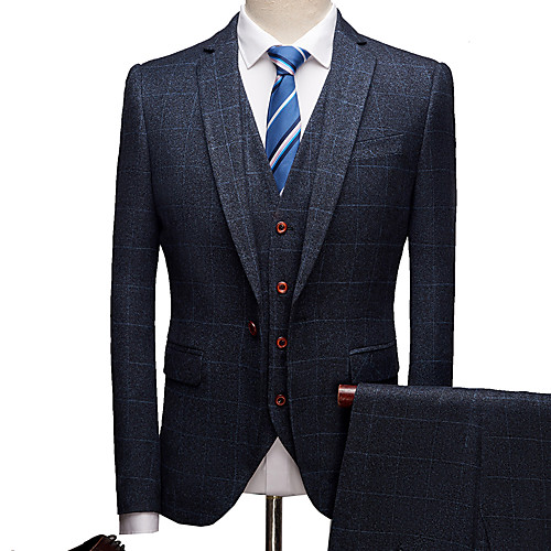 

Tuxedos Tailored Fit Slim Notch Single Breasted One-button Polyester Plaid / Check / Textured / Fashion