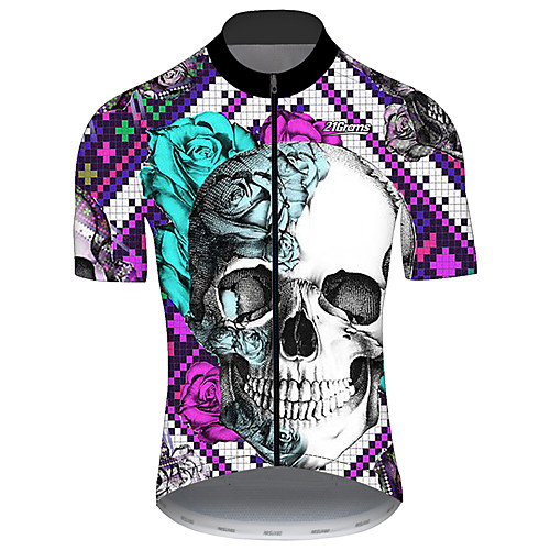 

21Grams Men's Short Sleeve Cycling Jersey BlackWhite Plaid Checkered Novelty Skull Bike Jersey Top Mountain Bike MTB Road Bike Cycling UV Resistant Quick Dry Breathable Sports Clothing Apparel