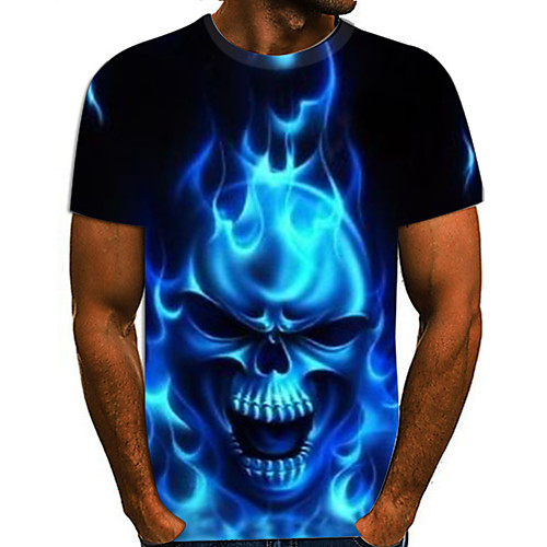 

Men's T shirt Color Block 3D Skull Plus Size Print Short Sleeve Daily Tops Rock Exaggerated Rainbow