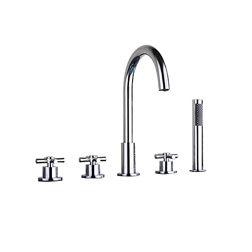 

Bathtub Faucet - Contemporary Chrome Roman Tub Brass Hot and Cold Deck Mounted Bath Shower Mixer Taps