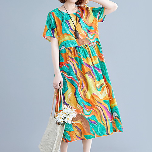 

Women's Maxi Shift Dress - Short Sleeves Floral Summer Elegant Loose 2020 Purple Yellow M L XL XXL