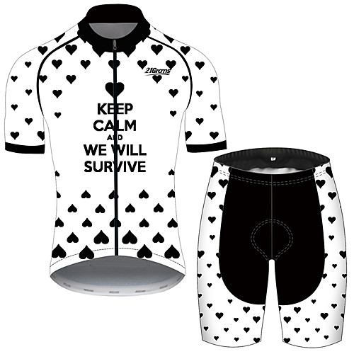 

21Grams Men's Short Sleeve Cycling Jersey with Shorts Black / White Heart Novelty Bike Clothing Suit UV Resistant Breathable Quick Dry Sweat-wicking Sports Solid Color Mountain Bike MTB Road Bike