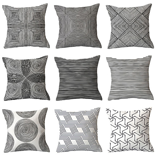 

Set of 9 Polyester Pillow Cover, Geometric Geometic Simple Classic Square Traditional Classic Throw Pillow