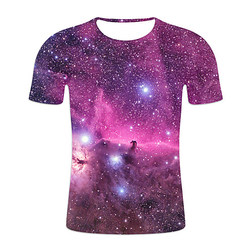 

Men's T shirt Galaxy Color Block 3D Plus Size Short Sleeve Daily Tops Basic Exaggerated Rainbow