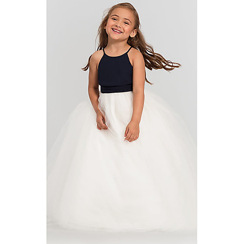 

A-Line Floor Length Wedding / Party Flower Girl Dresses - Satin / Taffeta / Tulle Sleeveless Jewel Neck with Bow(s) / Tier