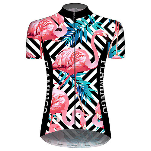 

21Grams Women's Short Sleeve Cycling Jersey BluePink Stripes Flamingo Floral Botanical Bike Jersey Top Mountain Bike MTB Road Bike Cycling UV Resistant Breathable Quick Dry Sports Clothing Apparel