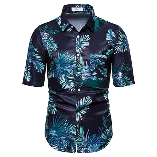 

Men's Shirt Scenery Geometric Print Short Sleeve Holiday Tops Basic Black