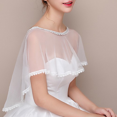 

Short Sleeve Capes Tulle Wedding Shawl & Wrap With Solid