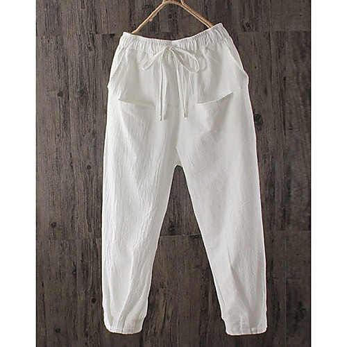 

Women's Basic Loose Chinos Pants - Solid Colored Linen White Black Brown S / M / L