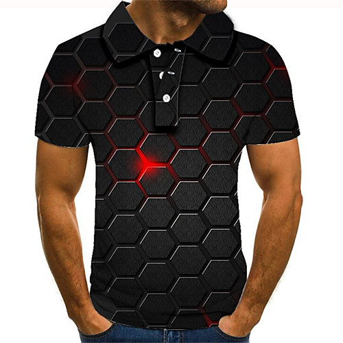

Men's Plus Size 3D Graphic Slim Polo Street chic Exaggerated Daily Going out Shirt Collar Rainbow / Short Sleeve