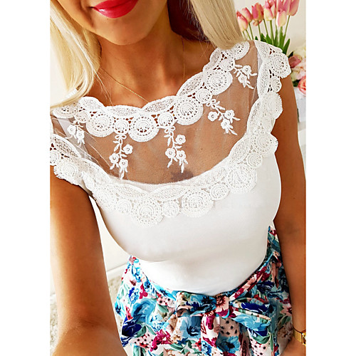 

Women's Solid Colored Lace Mesh Blouse Basic Street chic Daily Going out White